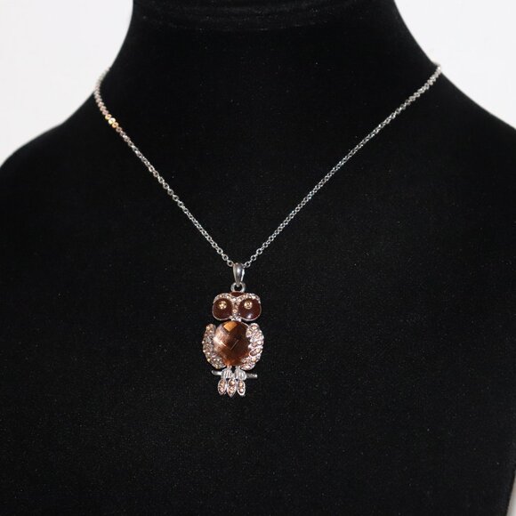 Silver and brown rhinestone owl necklace by Cookie Owl 15-20" - Picture 5 of 6